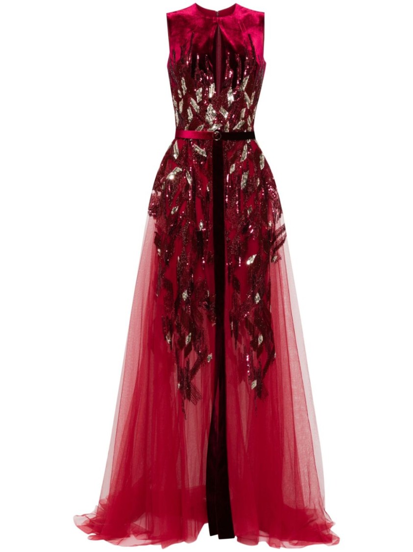 Saiid Kobeisy Velvet Embroidered Dress In Red