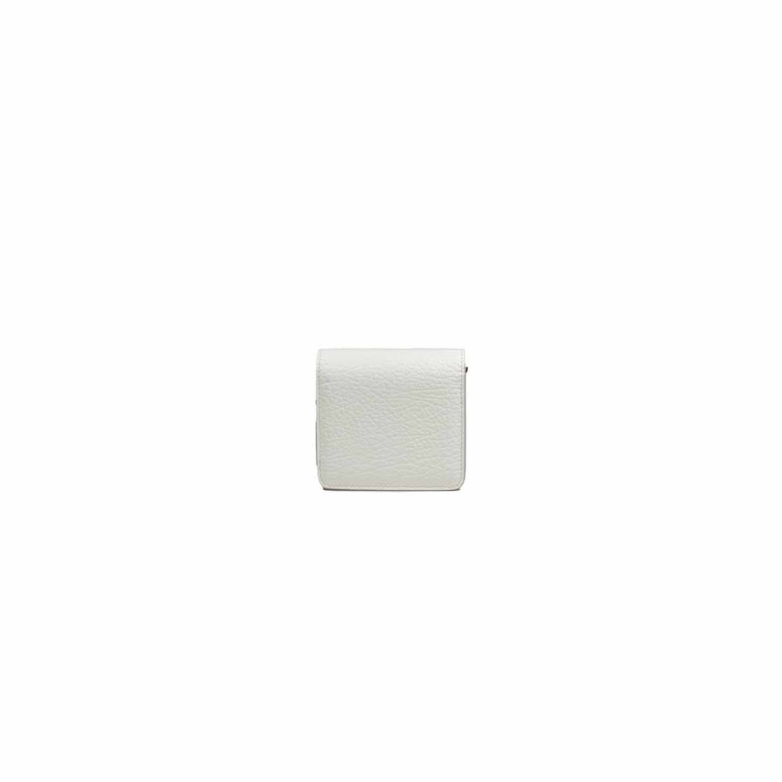 Maison Margiela Compact White Textured Leather Wallet With Removable Chain Strap In White