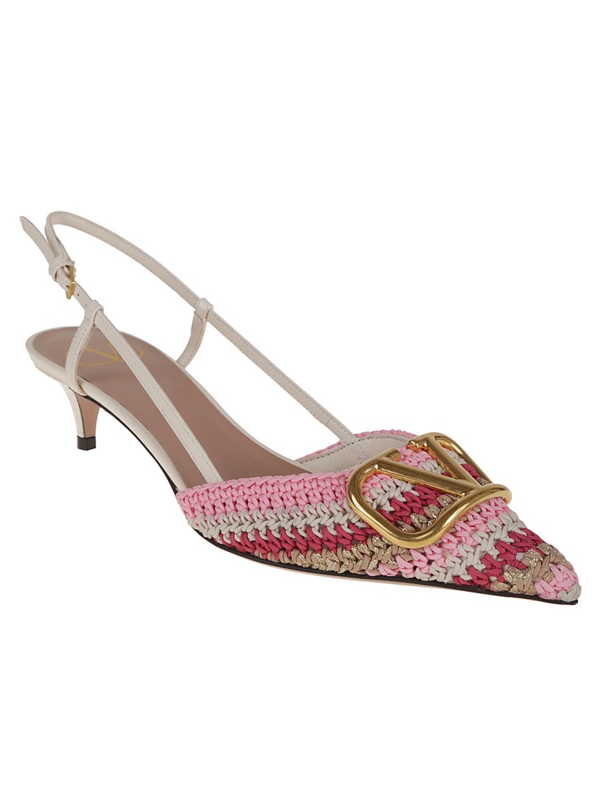 Valentino Multicolor Crochet Vlogo Pumps In Pink