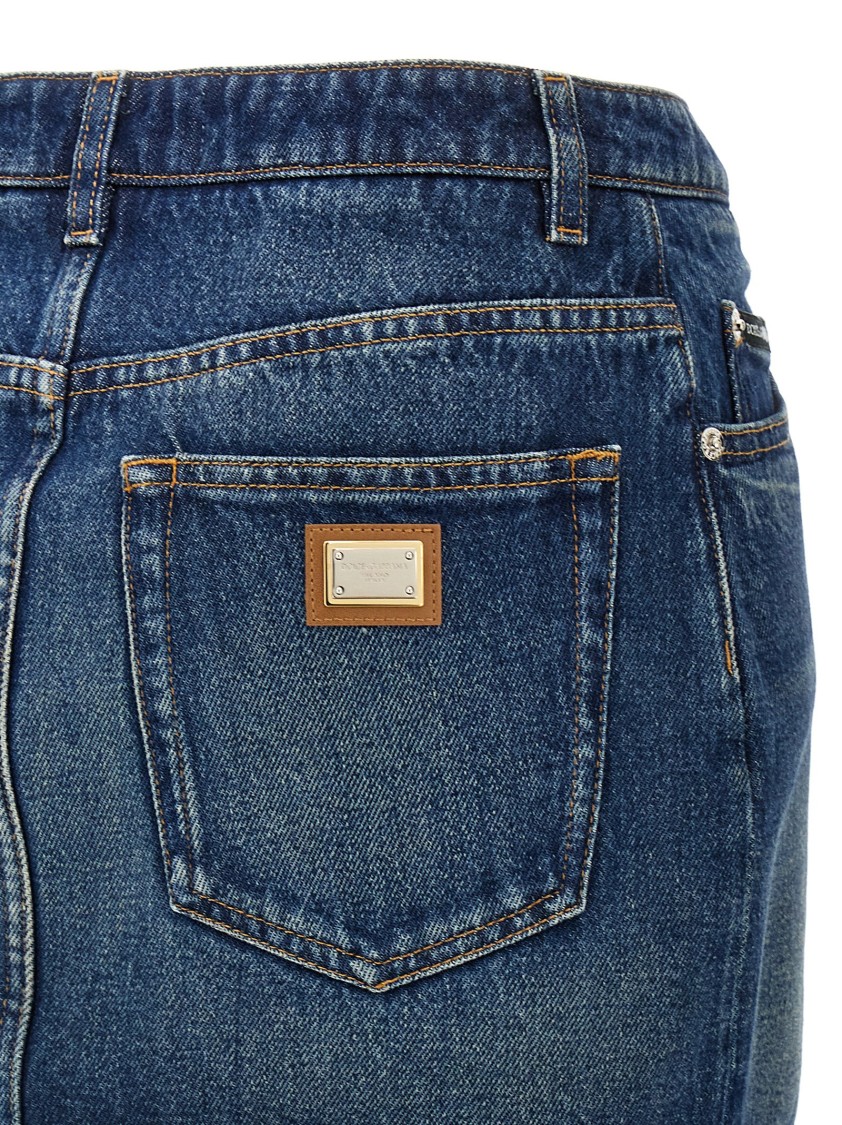 Dolce & Gabbana Fringed Hem Denim Mini Skirt In Blue