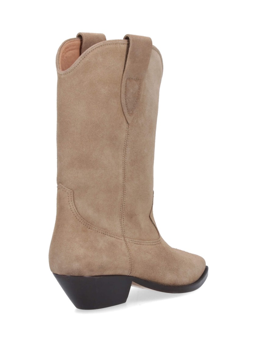 Isabel Marant Mid-height Suede Western Boots With Pointed Toe And Block Heel In Neutral