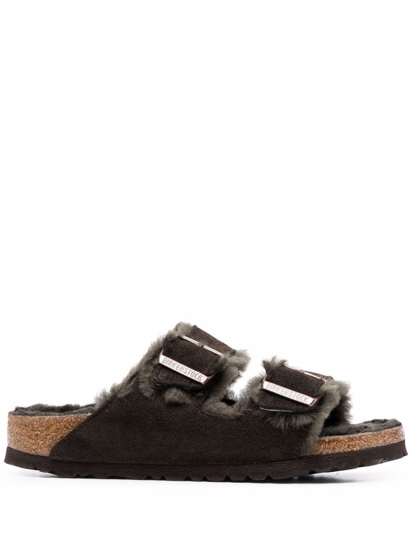 Birkenstock Arizona Shearling Lined Suede Two-strap Sandals In Black