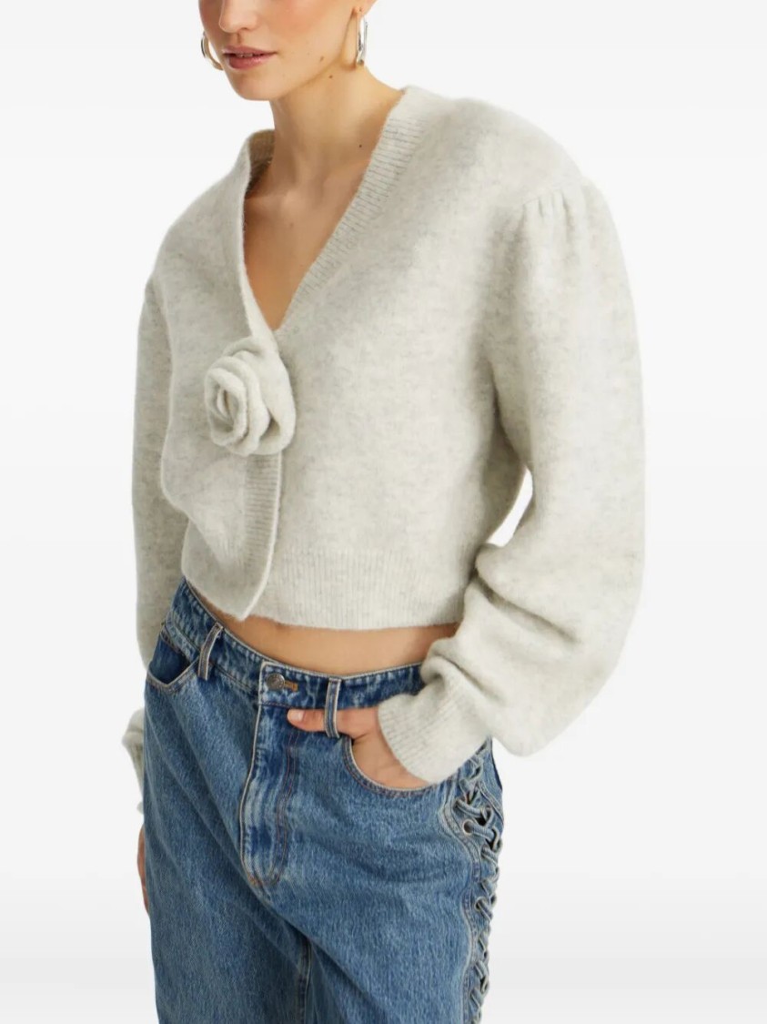 Rotate Birger Christensen Cropped Alpaca And Wool Cardigan With V-neck In Gray