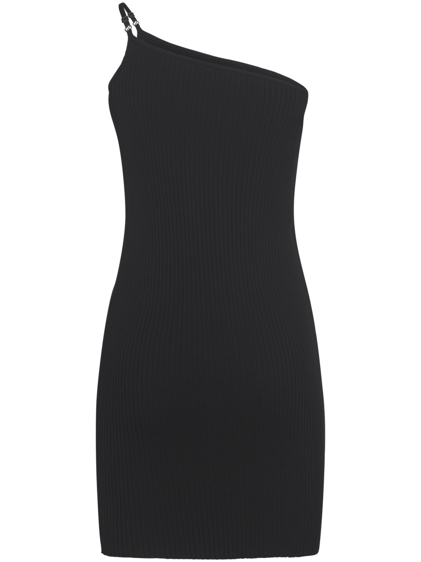 Courrèges One-shoulder Black Skirt With Ribbed Texture In Black