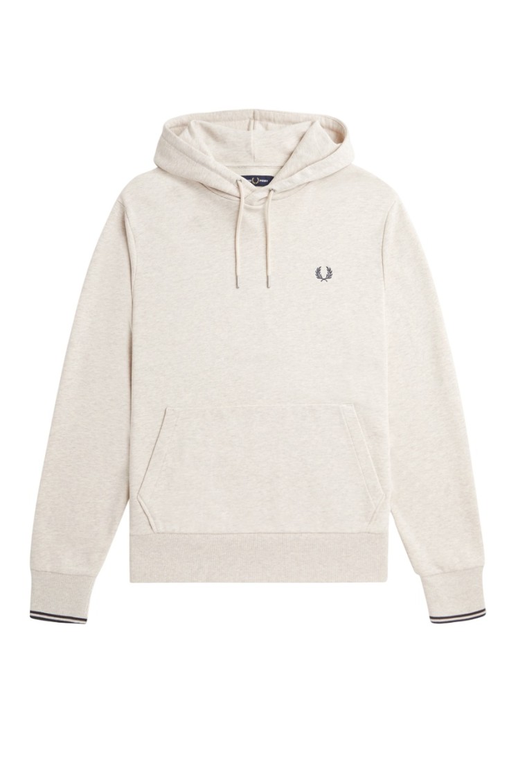 Fred Perry French Terry Cotton Hoodie With Iconic Laurel Wreath Embroidery In Neutrals