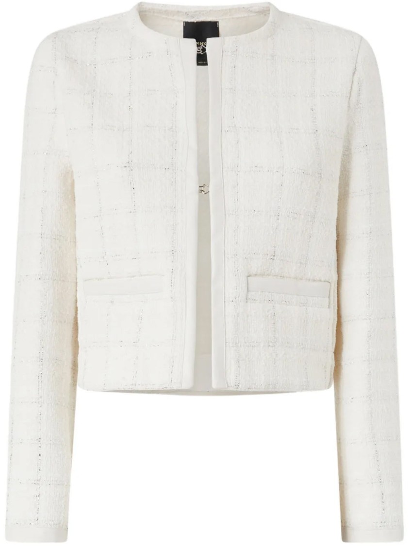 Pinko Cropped White Jacket With Textured Fabric In White