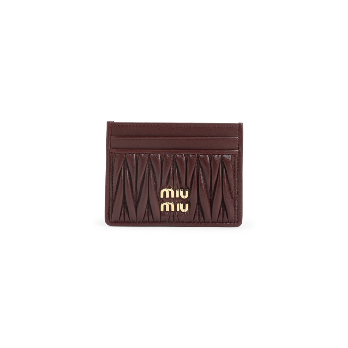 Miu Miu Bordeaux Lamb Leather Cardholder In Brown