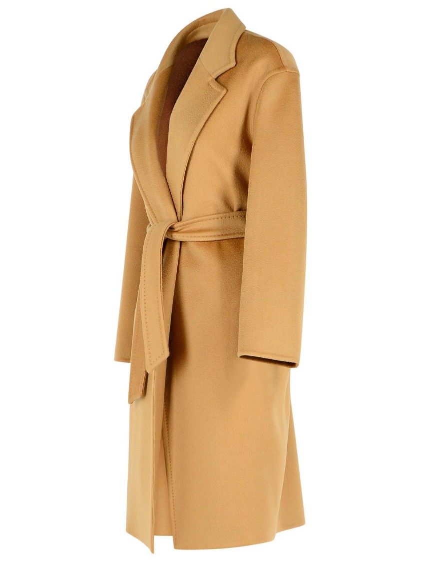 Max Mara Cashmere Coat With Belted Waist And Notched Lapels In Brown