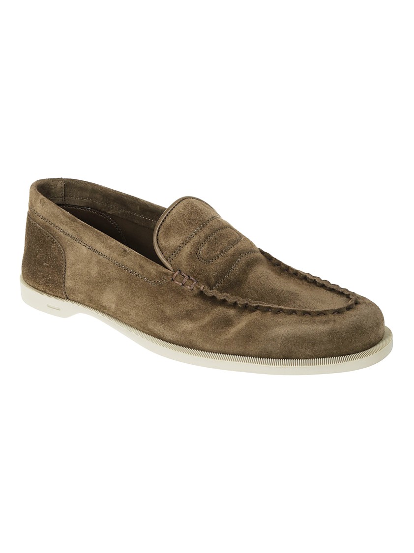 John Lobb Brown Suede Slip-on Loafers In Grey