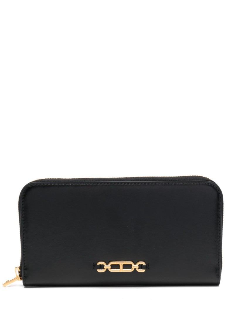 Tom Ford Black Calf Leather Wallet With Gold-tone Clasp In Black