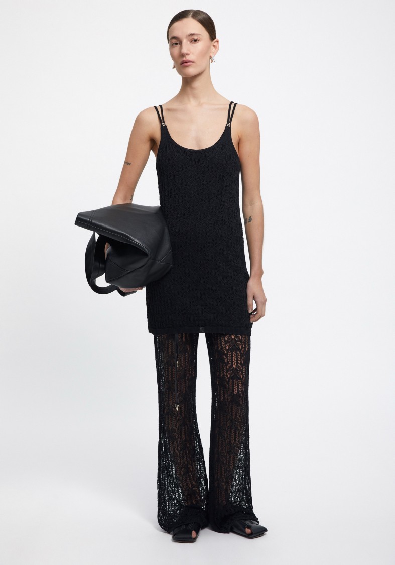 Shop Aeron Barry - Lace Knit Mini Dress In Black