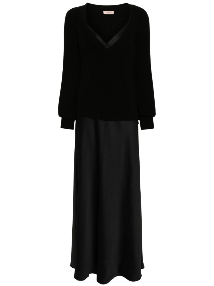 Shop Twinset Twin-set Twin-set Maxi Dress With Elegant Layered Design And Luxurious Fabric Blend In Black