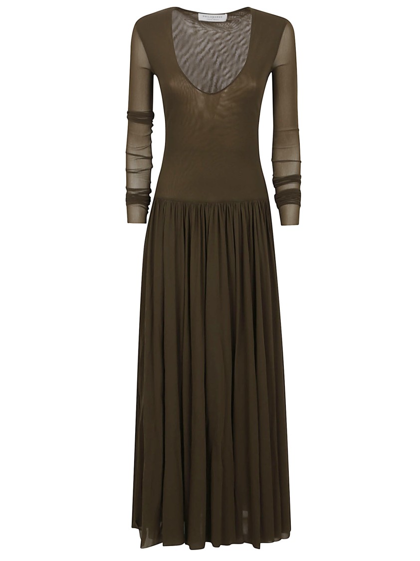 Philosophy Di Lorenzo Serafini Maxi Dress With Carousel Neckline And Ruffled Details