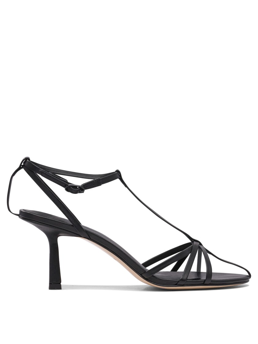 Studio Amelia Leather T-bar Sandals With Elegant Heel In Black