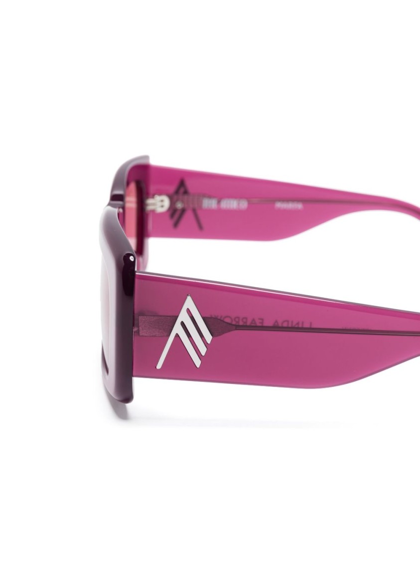 Attico Dark Pink Logo Rectangular Sunglasses In Pink