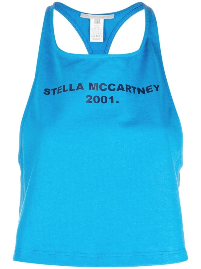Stella Mccartney Sleeveless Racerback Blouse In Blue Cotton In Blue