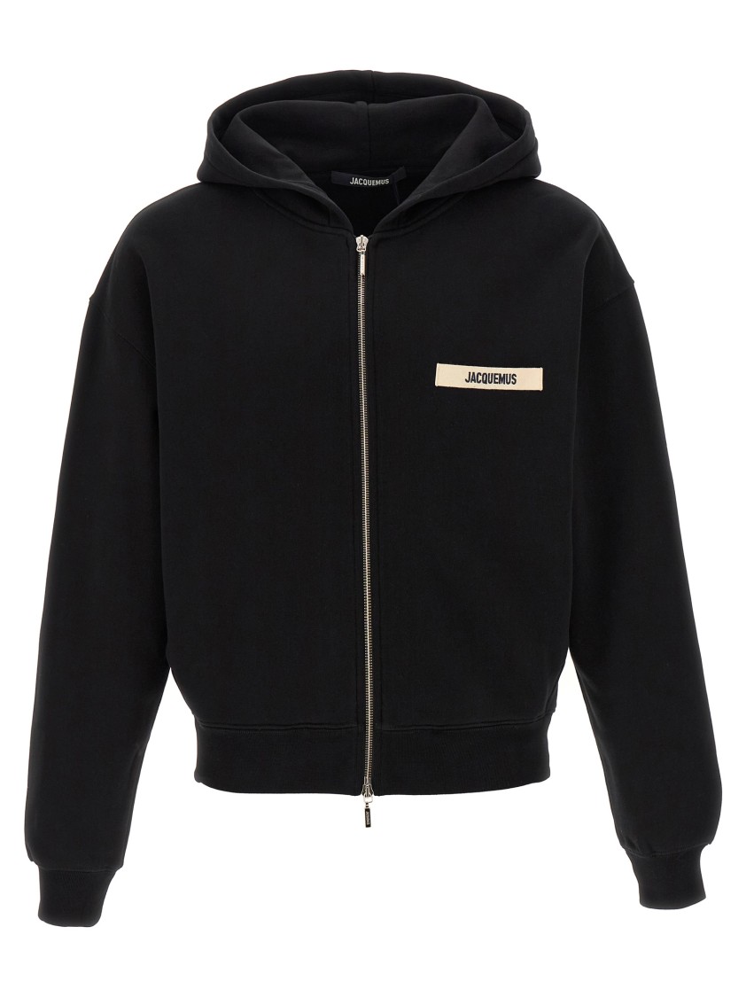 Jacquemus Gros Grain Zip-up Hooded Sweatshirt In Black