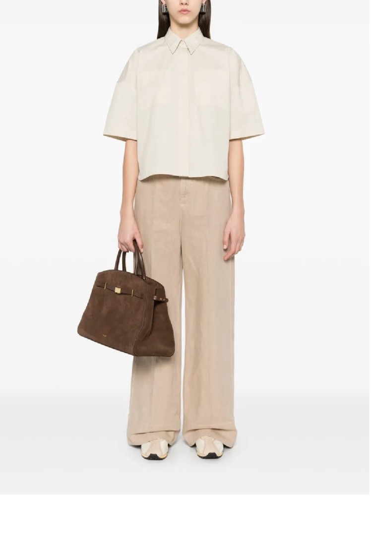 Brunello Cucinelli Short-sleeved Relaxed Fit Shirt With Textured Fabric In Neutral