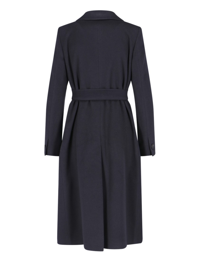 Tagliatore Waist Belted Lapel Buttoned Jacket In Blue