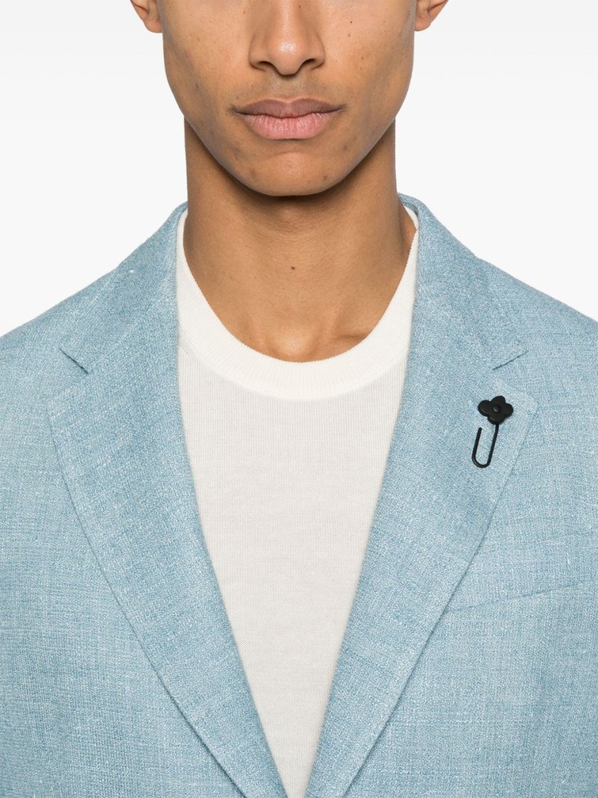Lardini Single-breasted Jacket In Light Blue Linen And Wool In Blue