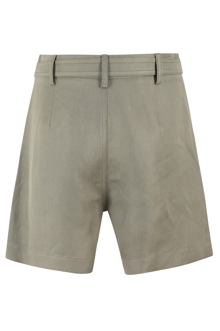 Shop Tela Military Green Linen Blend Shorts With Hidden Closure