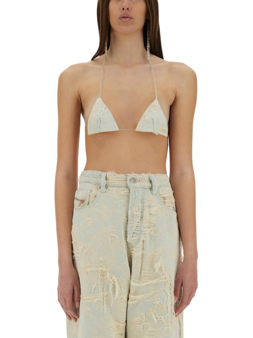 Shop Diesel Jacquard Denim Top In Neutrals