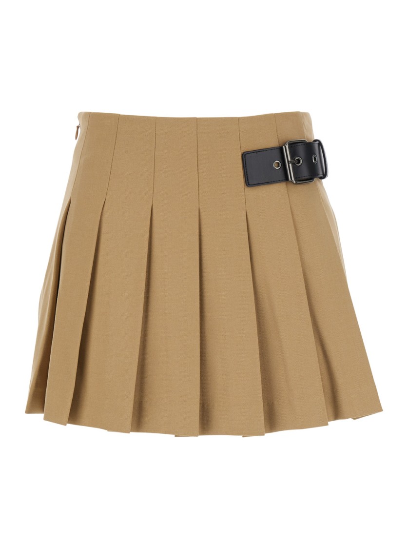 Dunst Beige Skirt With Adjustable Side Belt And Pleated Details In Fabric Woman