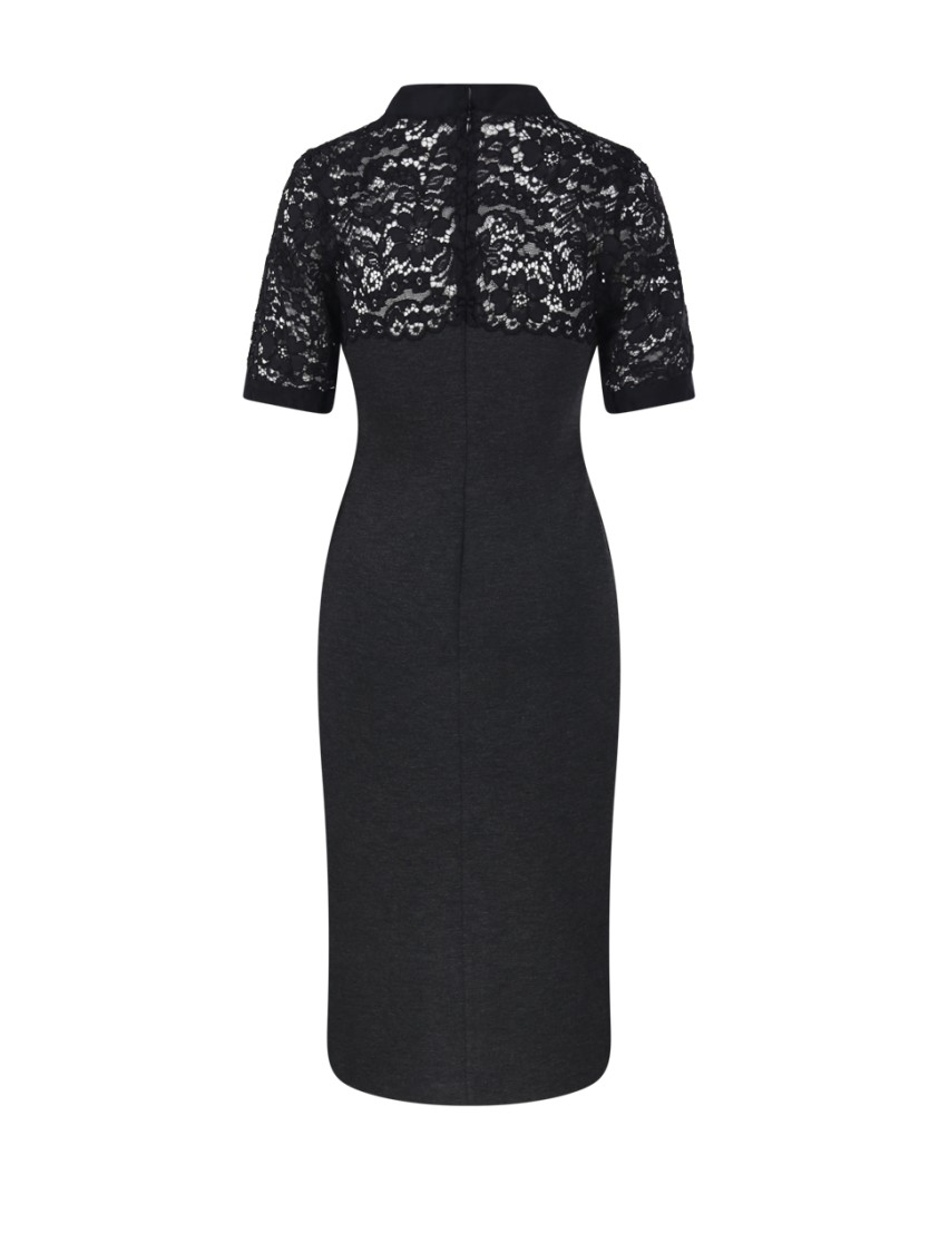 P.a.r.o.s.h Short Sleeve High Neckline Lace Detailing Dress In Grey