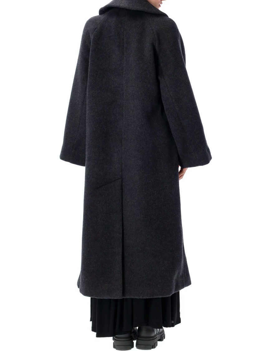 Ganni Double-face Wool Lace-up Coat In Black