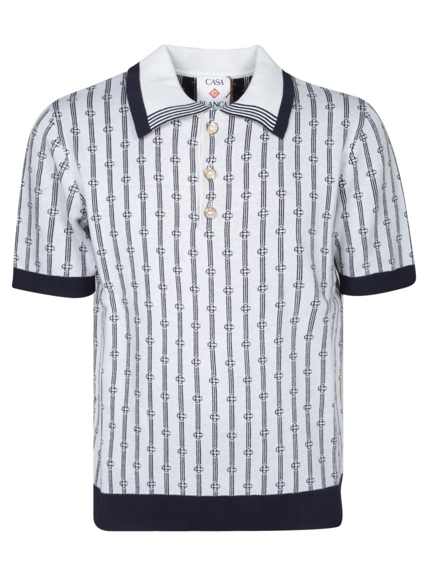 Casablanca White Polo With Classic Collar And All-over Logo Motif In Cotton Man
