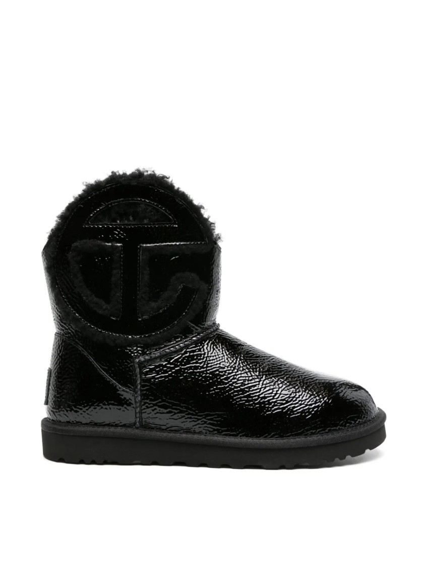 Ugg Mini Crinkle Boots With Logo And Plush Interior In Black