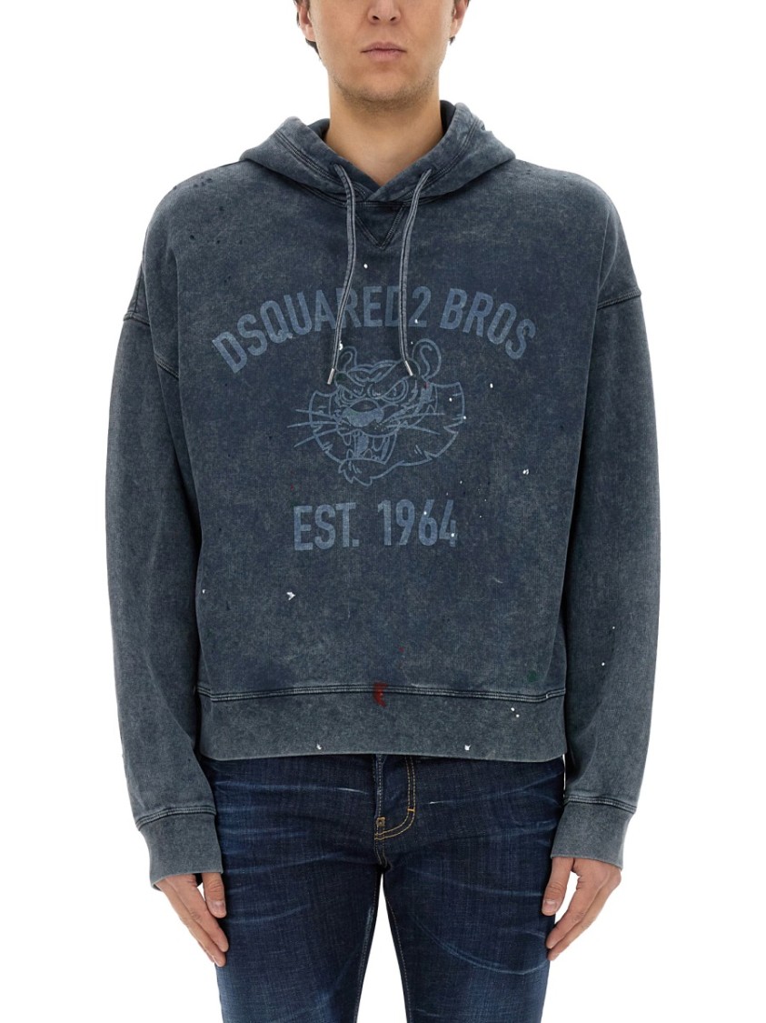 Shop Dsquared2 Relaxed-fit Grey Sweatshirt With Iconic Logo Print In Blue