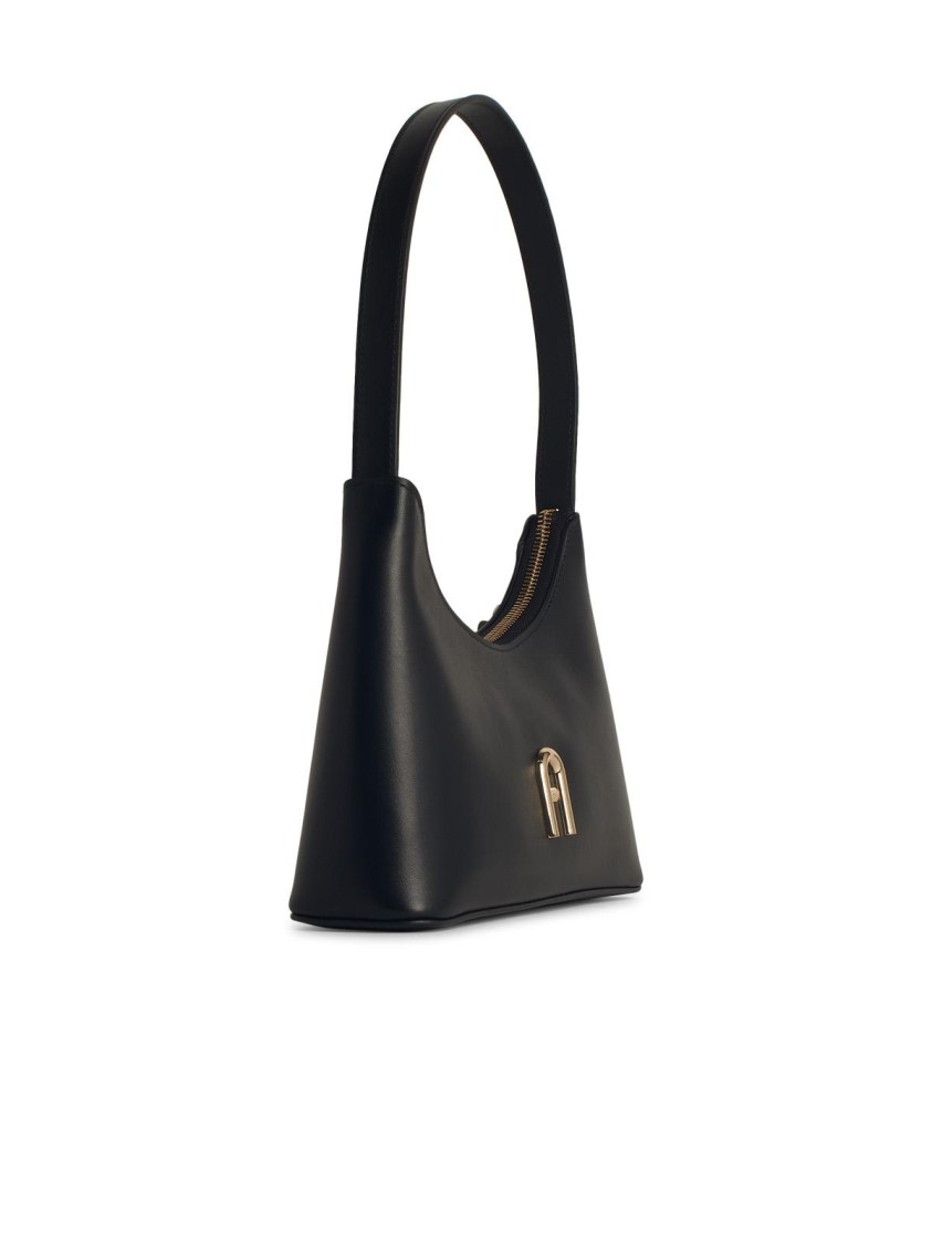 Furla Logo-plaque Leather Shoulder Bag In Black