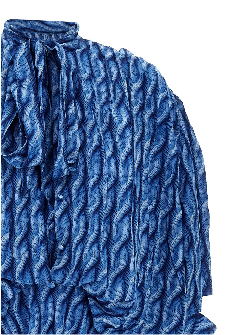 Balenciaga Patterned Drape Midi Dress In Blue
