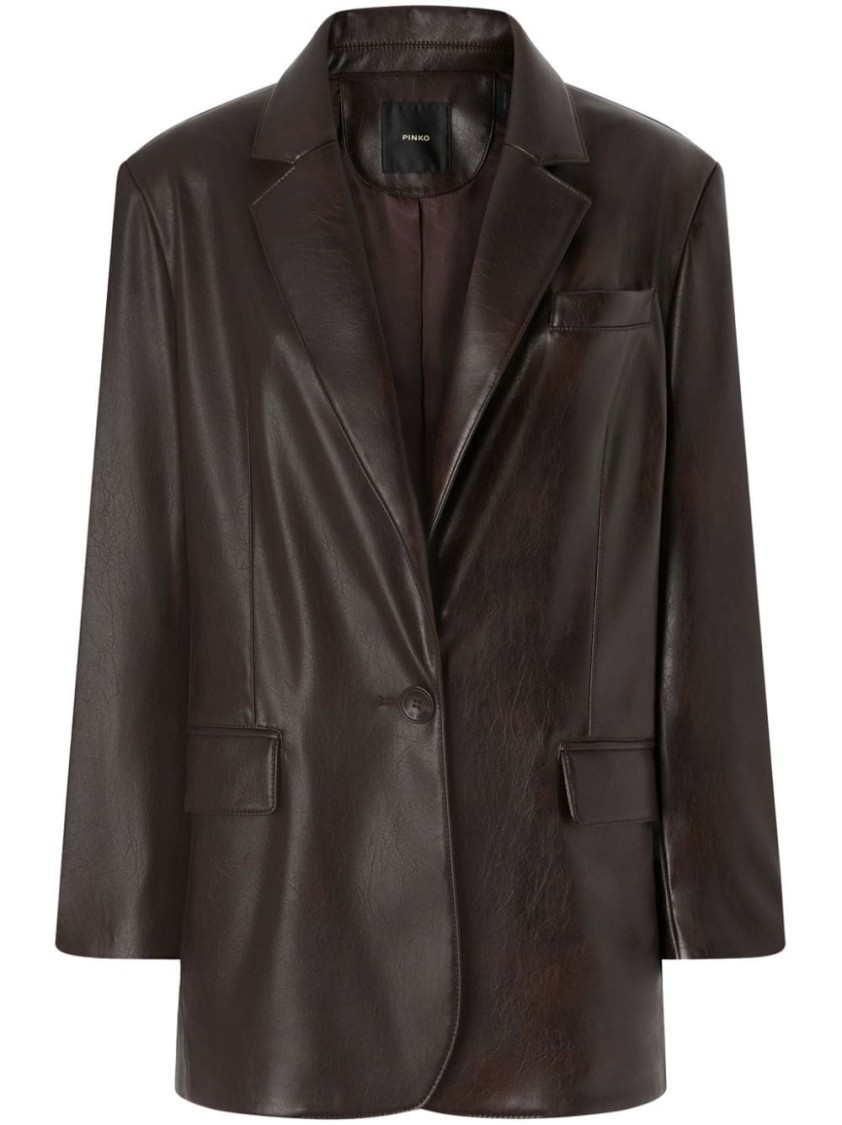 Shop Pinko Brown Faux Leather Blazer