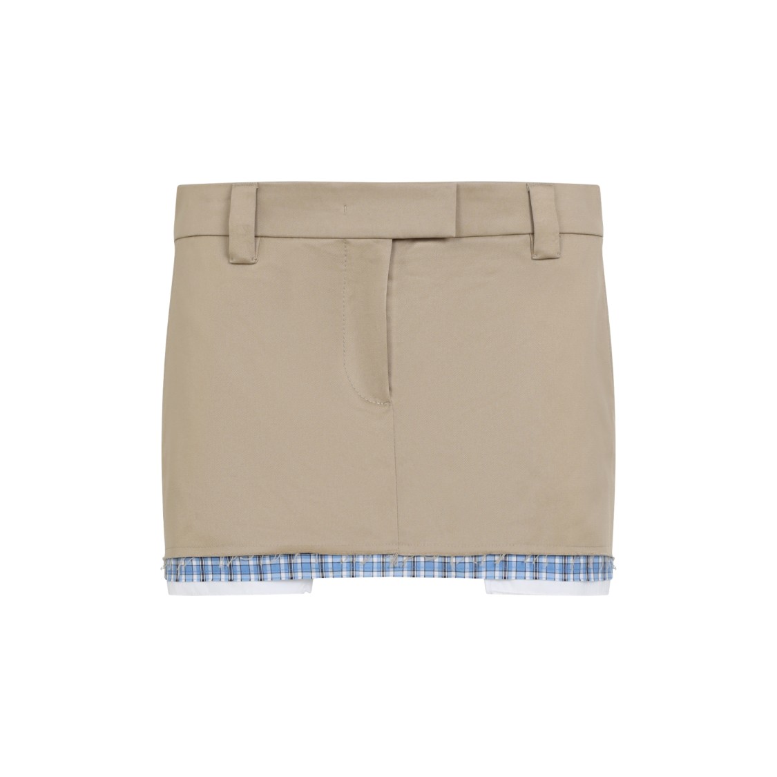 Shop Miu Miu Tailored Skirt With Unique Plaid Hem Detail In Neutrals