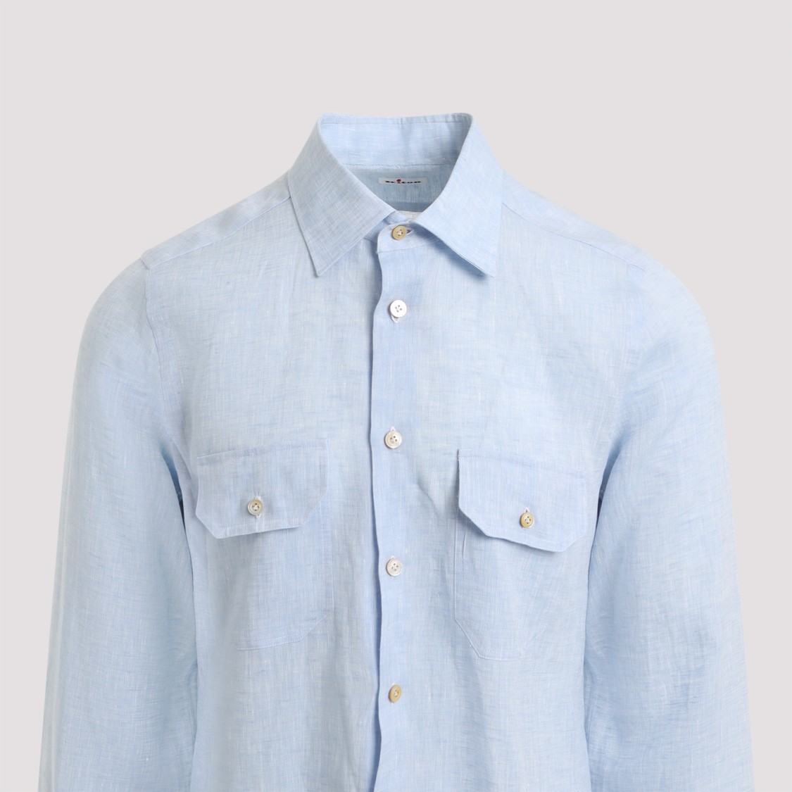 Shop Kiton Classic Blue Linen Shirt