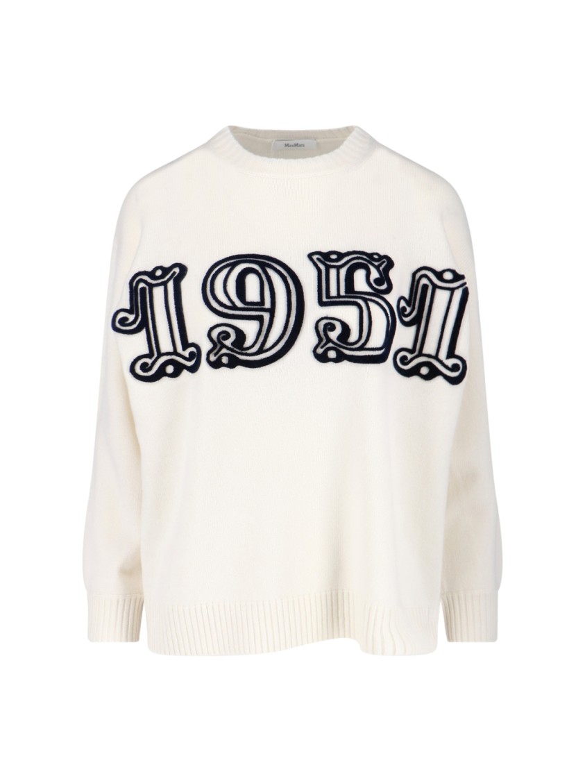 Max Mara White Cashmere-wool Blend Sweater With Logo Embroidery