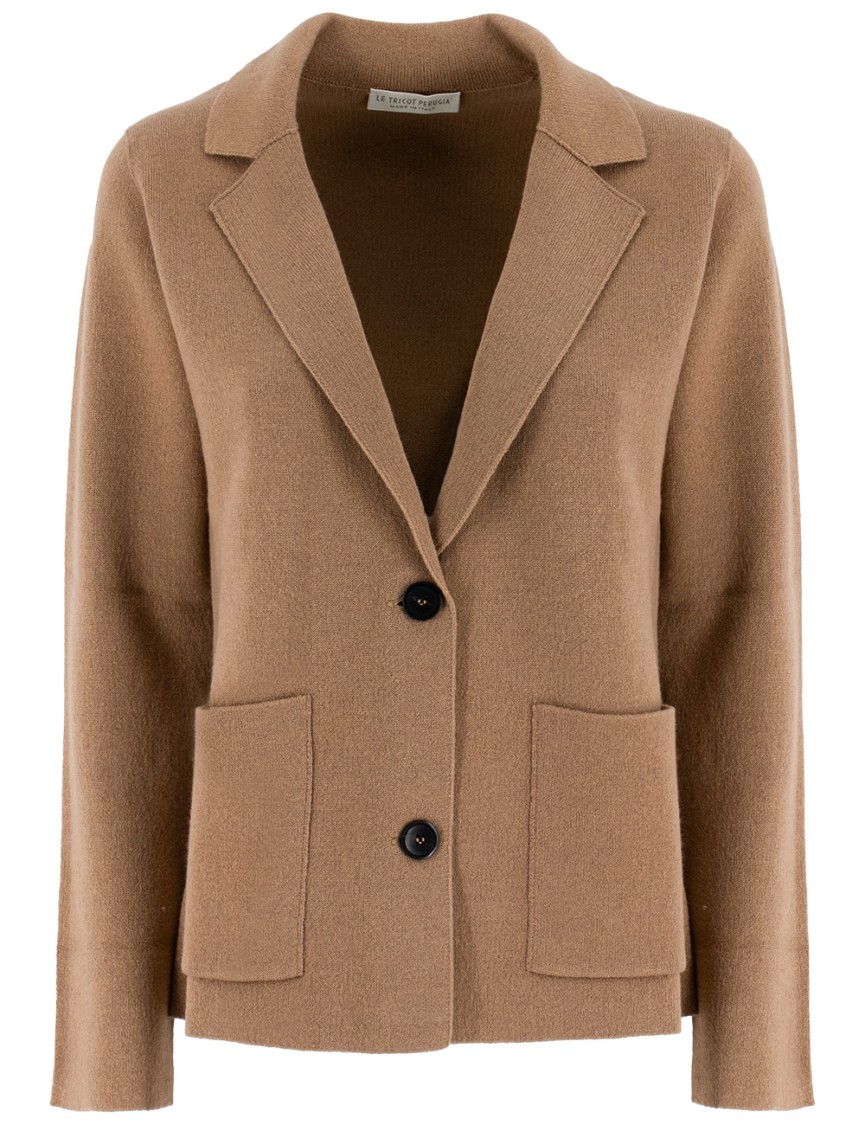 Shop Le Tricot Perugia Camel Knitted Jacket In Brown
