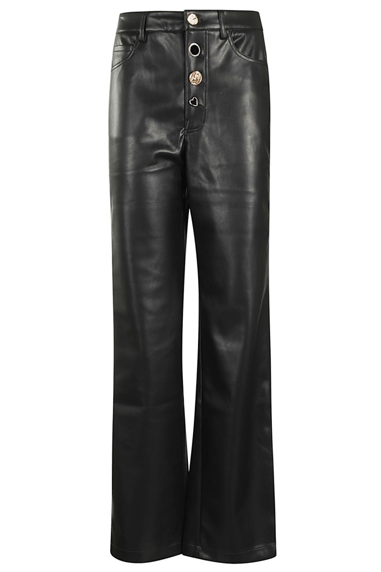 Rotate Birger Christensen Rotie Button-embellished Recycled Faux Leather Straight-leg Pants In Black