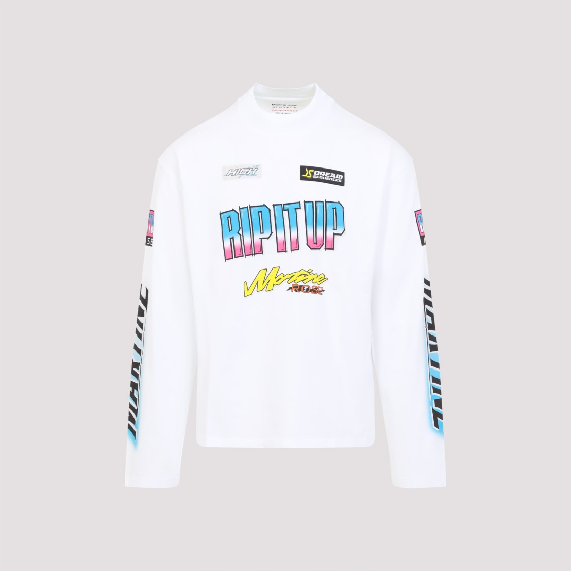 Shop Martine Rose Funnel Neck L/s White Cotton T-shirt