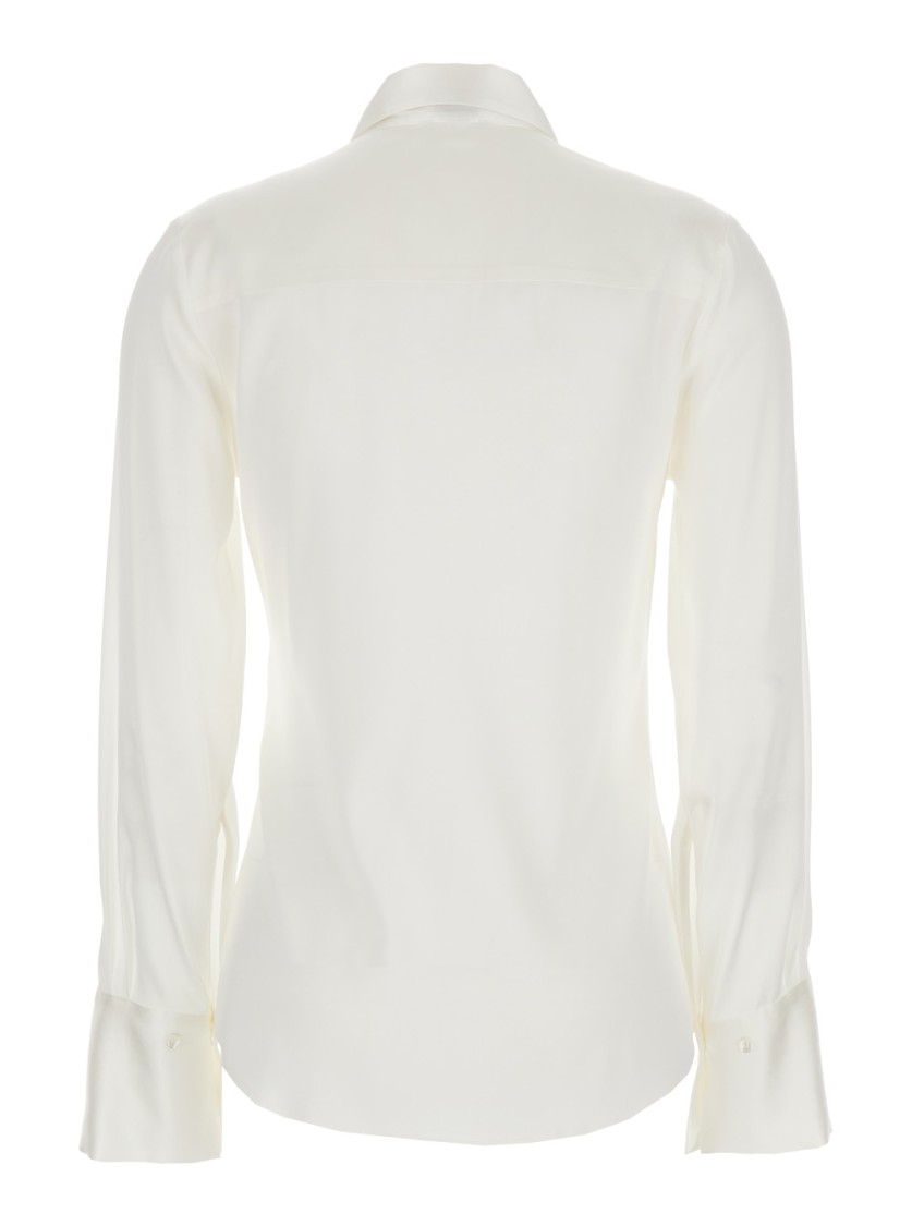 Plain White Shirt With Pointed Collar And Concealed Button Closure In Silk Woman In White