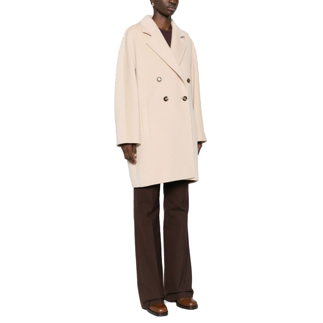 Max Mara Oversized Wool And Cashmere Coat With Lapel Collar And Kimono Sleeves In Neutral