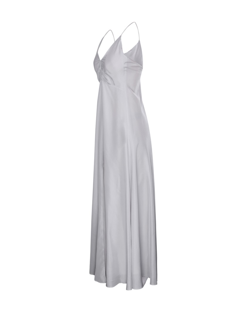 Shop Forte Forte A-line Silver Silk Maxi Dress With Spaghetti Strap In White