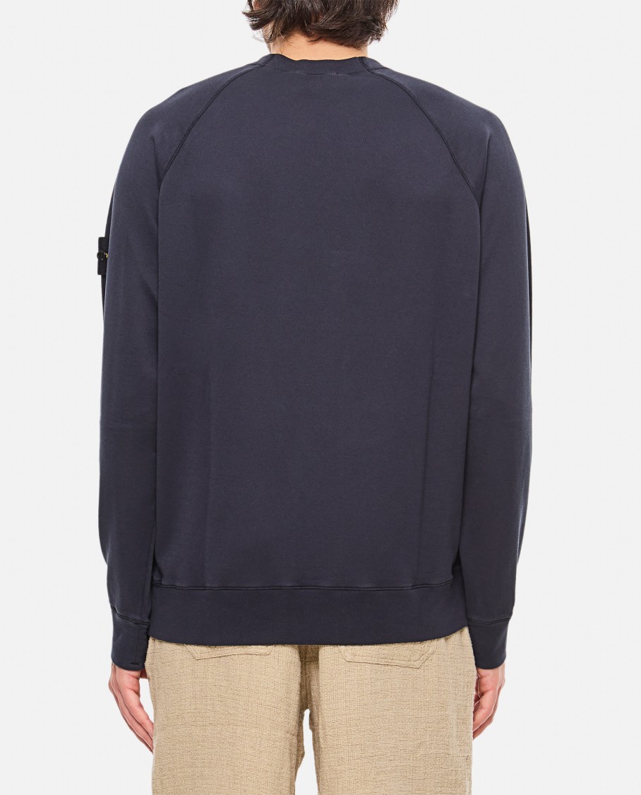 Stone Island Round-neck Sweatshirt With Ribbed Cuffs And Logo Detail In Blue