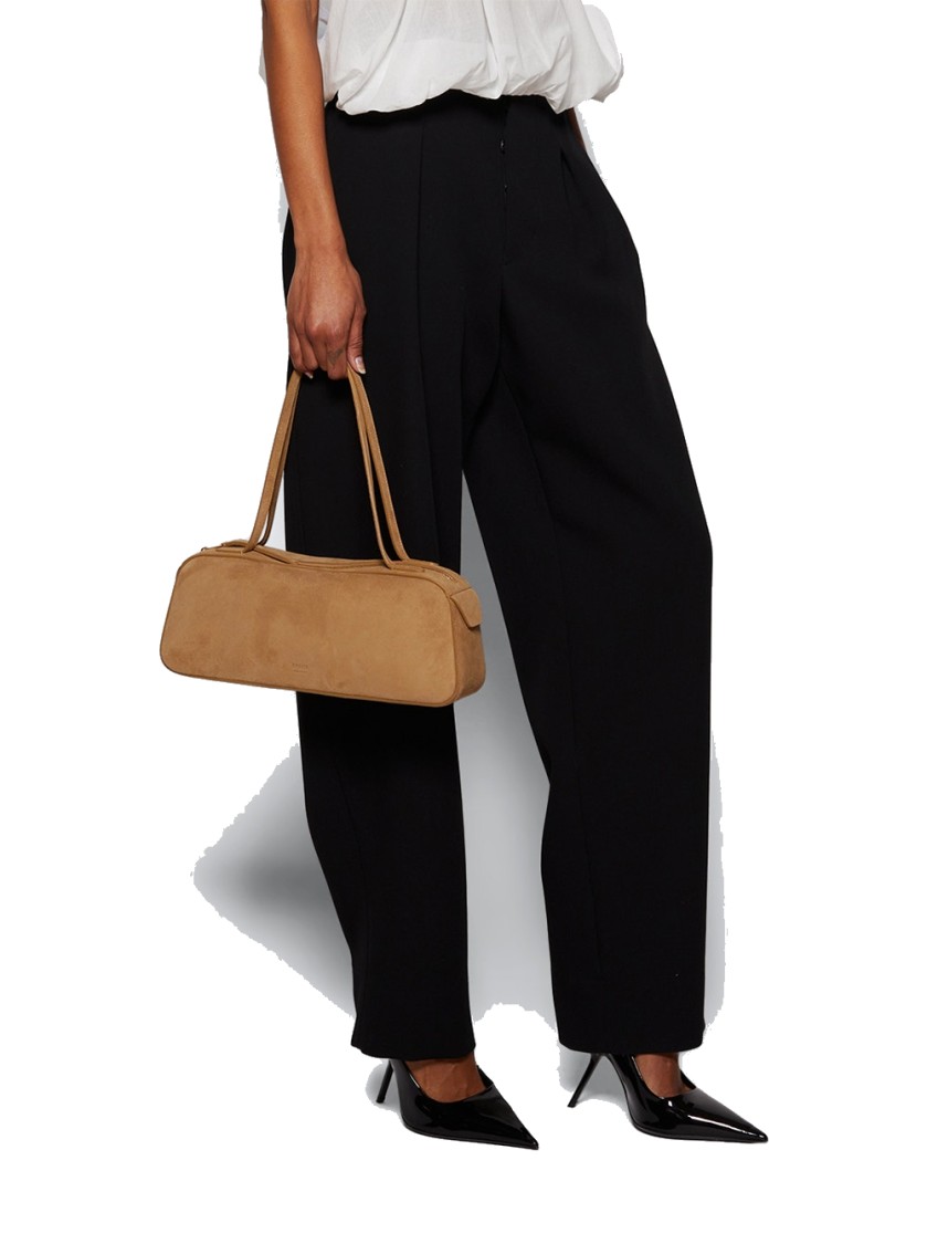 Khaite Sleek Suede Kid Leather Shoulder Bag In Neutrals