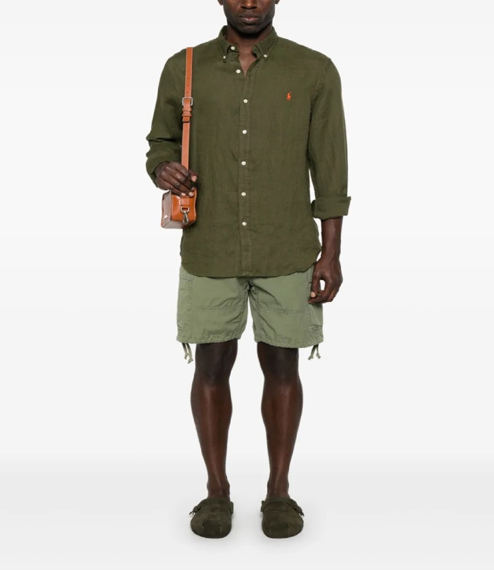 Polo Ralph Lauren Olive Green Cotton Shirt With Signature Polo Pony Motif In Green
