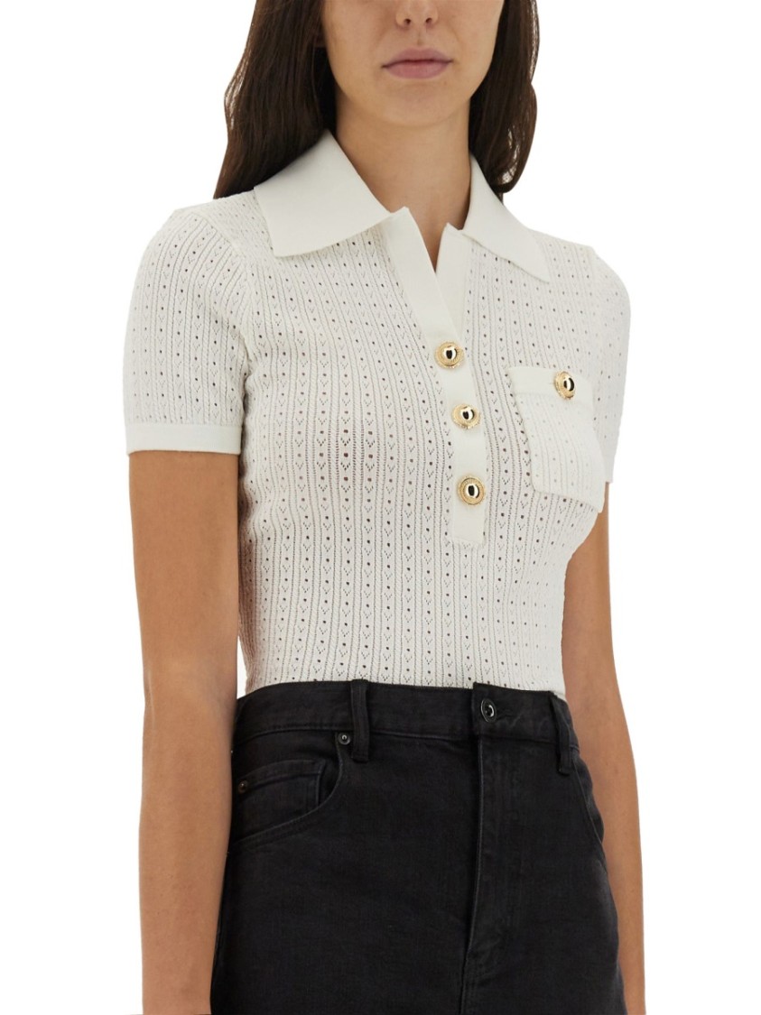 Self-portrait Perforated Knit Top In White