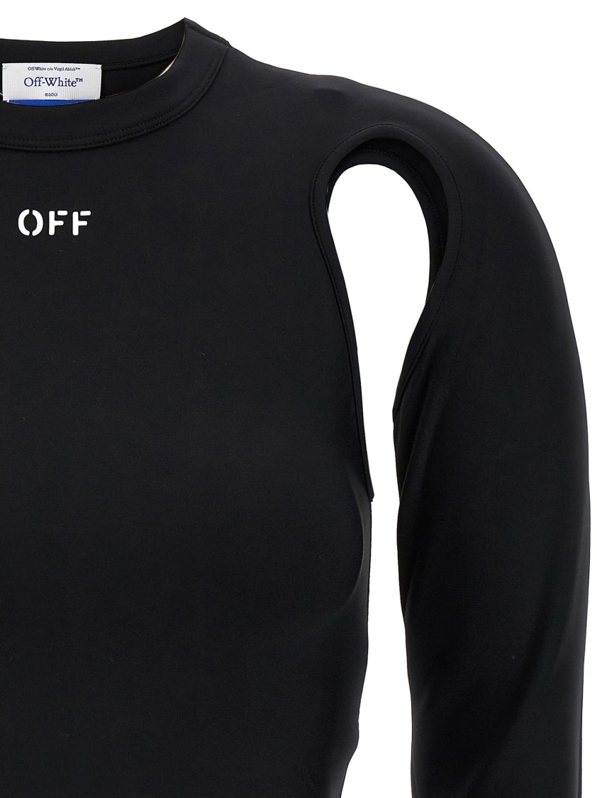 Off-white Fitted Crop Top With Unique Cut-out Details In Black