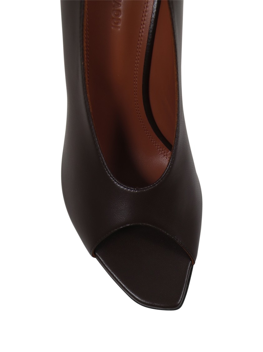 Shop Amina Muaddi Julianne Peep Toe Pump 90 In Brown